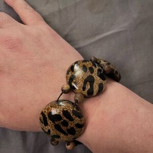 Leopard Print large Beaded Bracelet animal print wild stretch bracelet